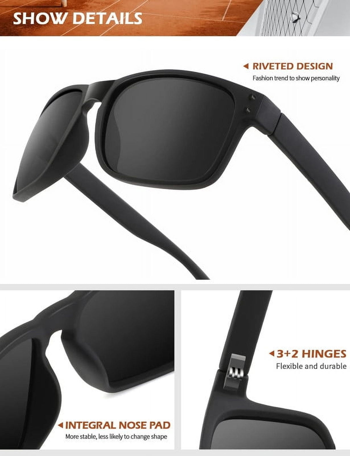 KALIYADI Polarized Sunglasses for Men and Women Vintage Style Sun Glasses for Fishing Running Driving with UV Protection WMKAS66-12-12-12