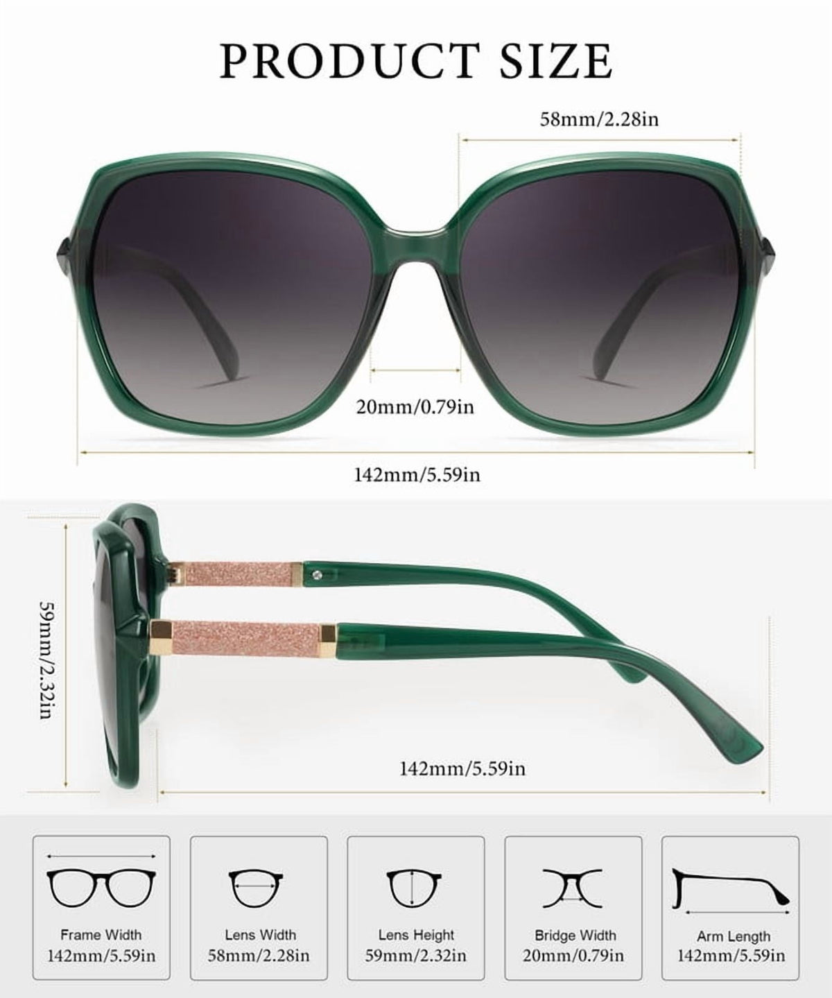 KALIYADI Women's Oversized Sunglasses Retro Polarized Sun Glasses with UV Protection for Women WMKAS37-4