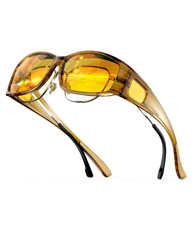 KALIYADI Fit-Over Night-Vision-Glasses for Women: Striped Anti Glare Night Driving Glasses for Men High Definition Lens WMKA238-14