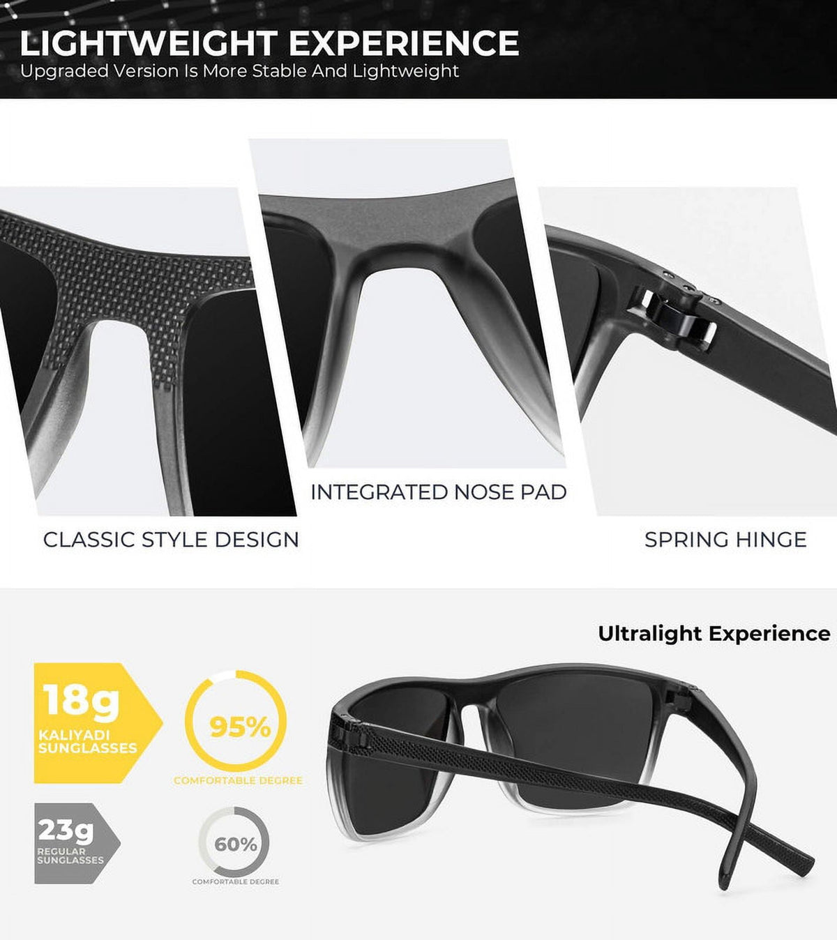 KALIYADI Polarized Sunglasses Men,Lightweight Mens Sunglasses Polarized UV Protection Driving Fishing Golf WMKAS45-37-38-40