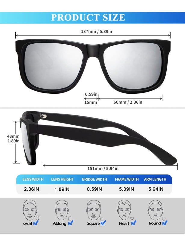 KALIYADI Polarized Sunglasses for Men and Women Vintage Style Sun Glasses for Fishing Running Driving with UV Protection WMKAS65-1-2-5