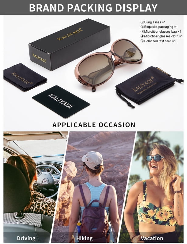 KALIYADI Oversized Sunglasses for Women, Polarized Trendy Vintage Ladies Sun Glasses with UV Protection WMKAS3702-2