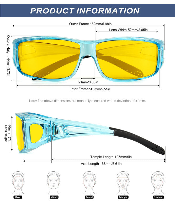 KALIYADI Night Driving Glasses for Men Women, Night Vision Glasses Fit Over Glasses Sunglasses Anti Glare HD WMKAS105-17