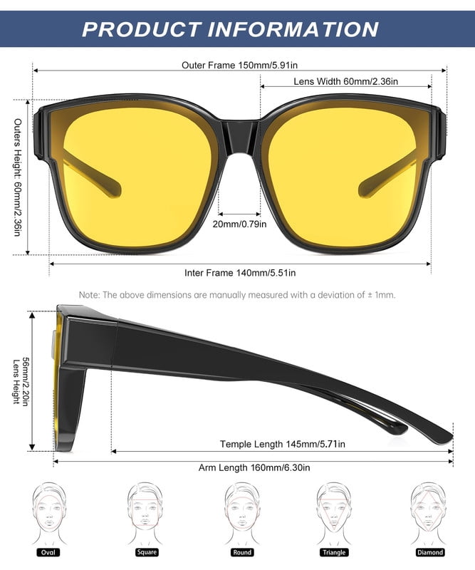 KALIYADI Night Driving Glasses for Men Women,Night Vision Glasses Fit Over Glasses Sunglasses Anti Glare WMKAS108-17