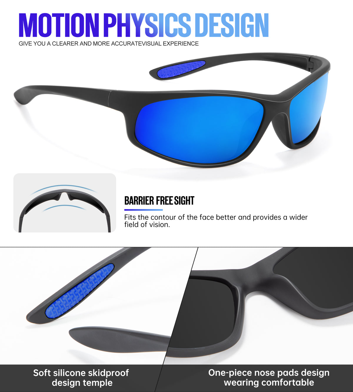 Mens Polarized Sunglasses for Running Cycling Fishing with UV Protection (S90-1-3-4)