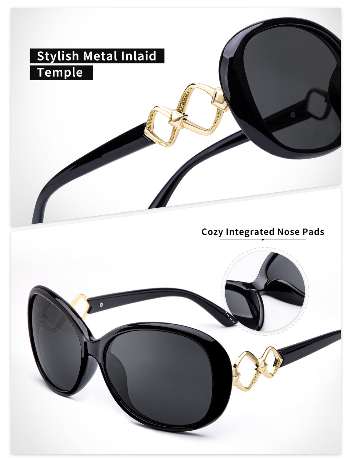 KALIYADI Women's Oversized Sunglasses Butterfly Vintage Polarized Sun Glasses with UV Protection for Women£¨2 Packs) WMKAS3703-1-2