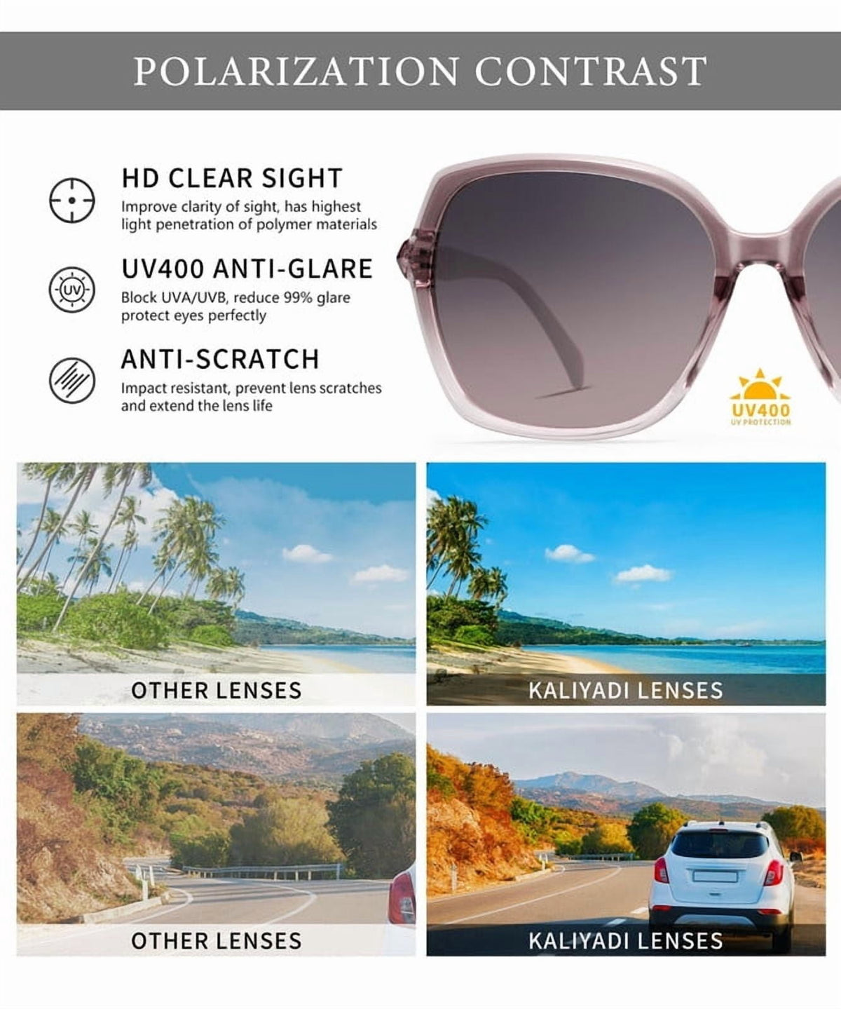 KALIYADI Women's Oversized Sunglasses Retro Polarized Sun Glasses with UV Protection for Women WMKAS37-3