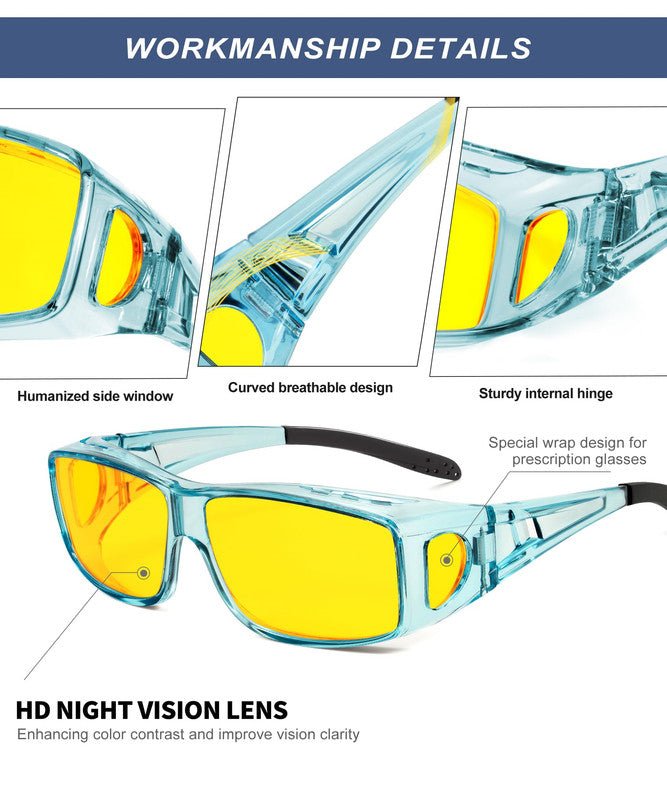 KALIYADI Night Driving Glasses for Men Women, Night Vision Glasses Fit Over Glasses Sunglasses Anti Glare HD WMKAS105-17