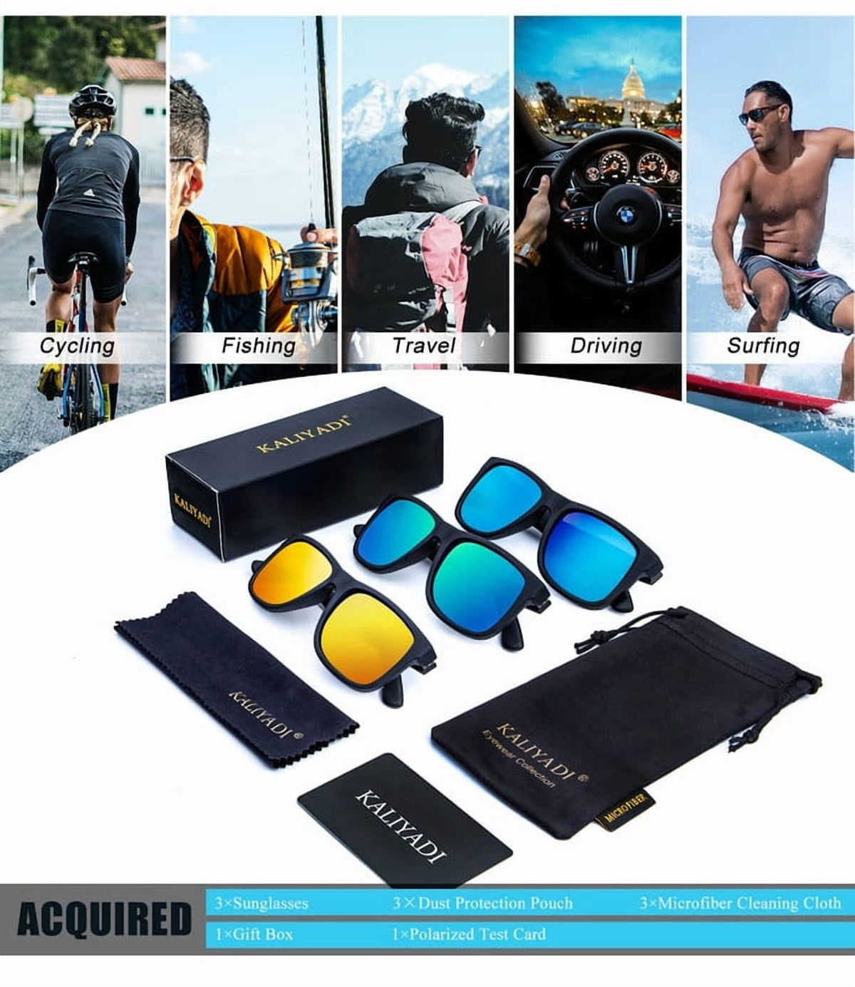 KALIYADI Polarized Sunglasses for Men and Women Vintage Style Sun Glasses for Fishing Running Driving with UV Protection WMKAS65-2-3-4