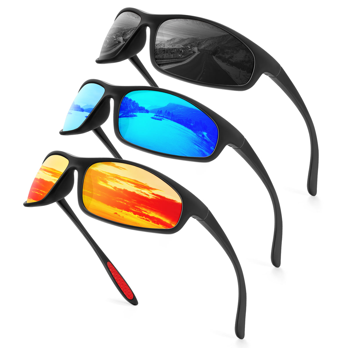 Mens Polarized Sunglasses for Running Cycling Fishing with UV Protection (S90-1-3-4)