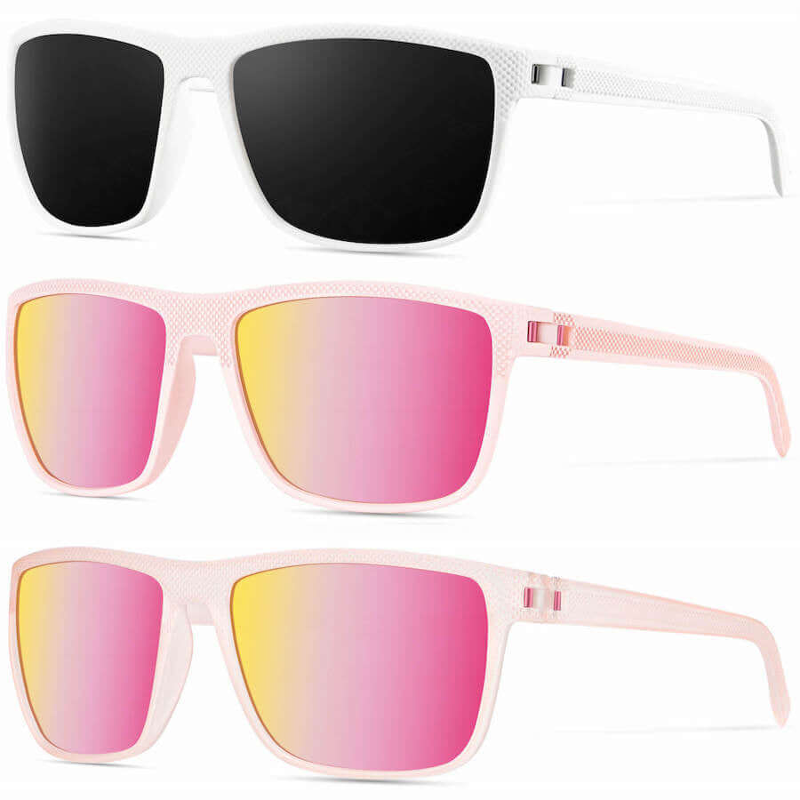 three-pack of classic rectangle sunglasses (White & Black/Pink/Crystal Pink & Pink)