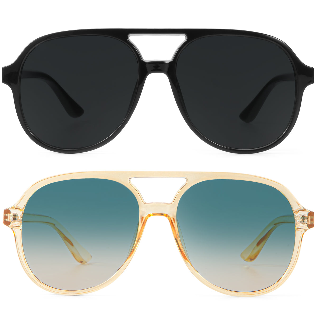 KALIYADI Aviator Sunglasses for Women,Retro Square Sun Glasses with 70s Vintage Style and UV Protection 2 PackWMKAS2410-1-3