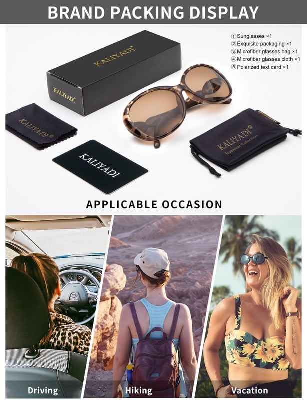 KALIYADI Oversized Sunglasses for Women, Polarized Trendy Vintage Ladies Sun Glasses with UV Protection WMKAS3702-3