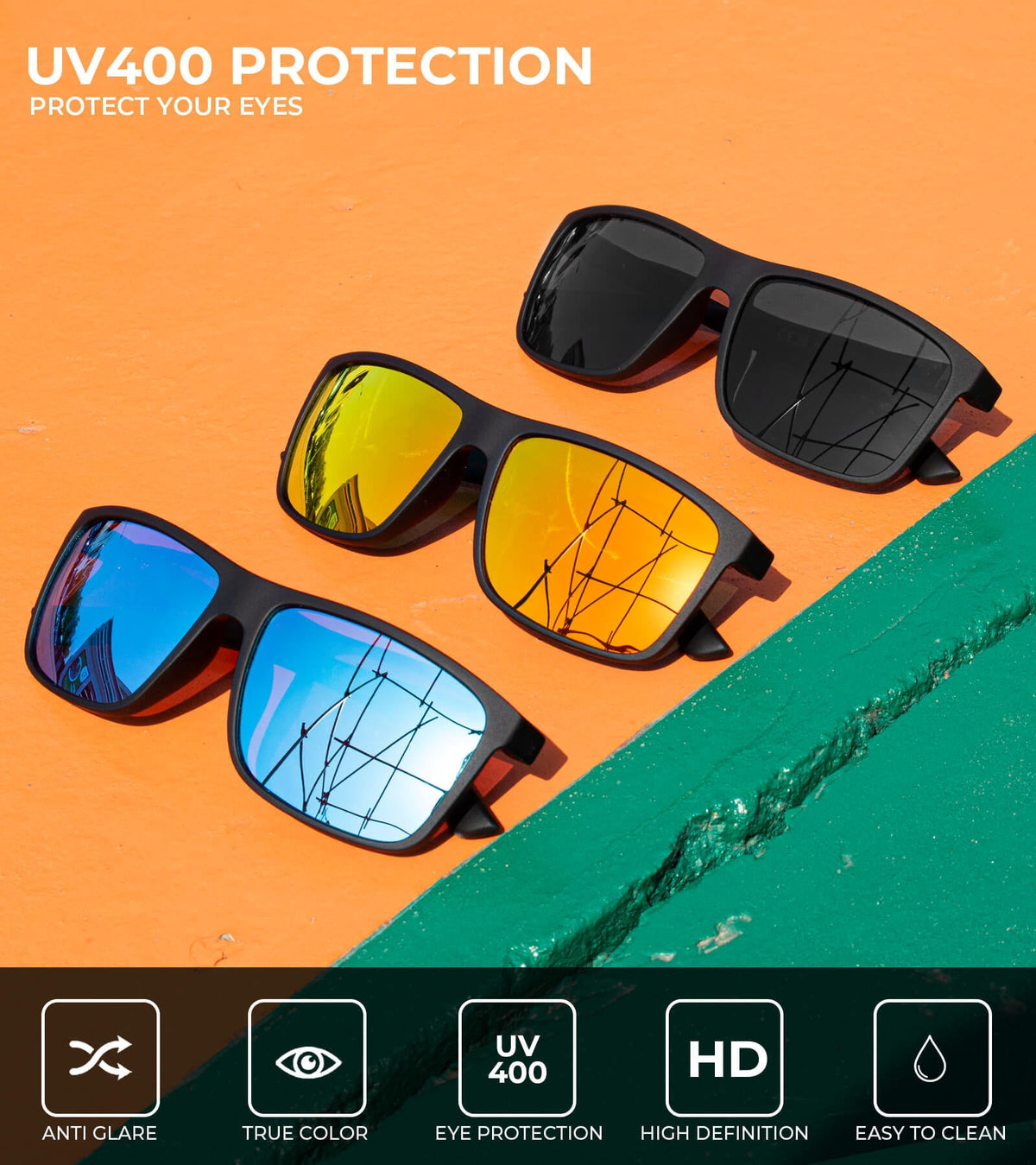 KALIYADI Polarized Sunglasses for Men and Women,Classic Square Sun Glasses with UV Protection for Driving Fishing WMS11-1-3-4