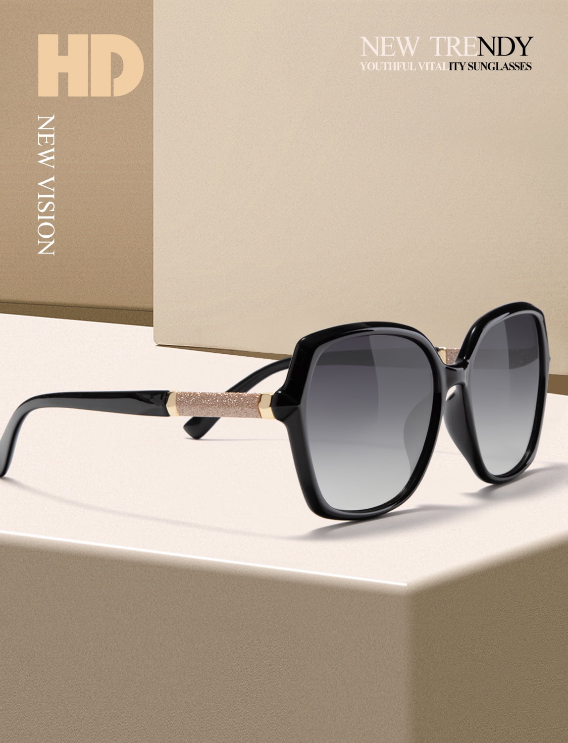 KALIYADI Women's Oversized Sunglasses Retro Polarized Sun Glasses with UV Protection for Women WMKAS37-1
