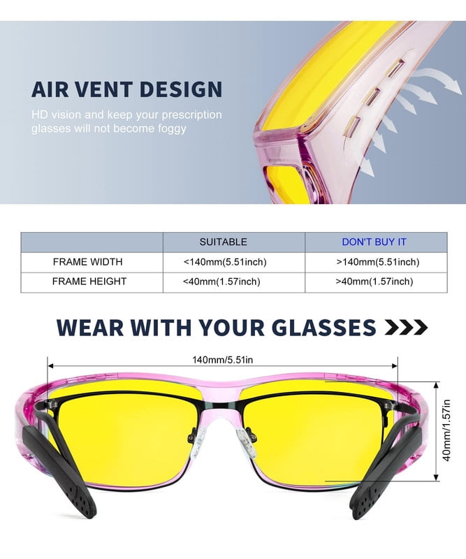 KALIYADI Night Driving Glasses for Men Women,Night Vision Glasses Fit Over Glasses Sunglasses Anti Glare HD WMKAS105-16