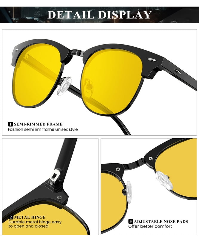KALIYADI Night-Vision-Glasses for Men and Women Semi-Rimless Frame Anti Glare HD for Driving WMKAS22-15-S23-30
