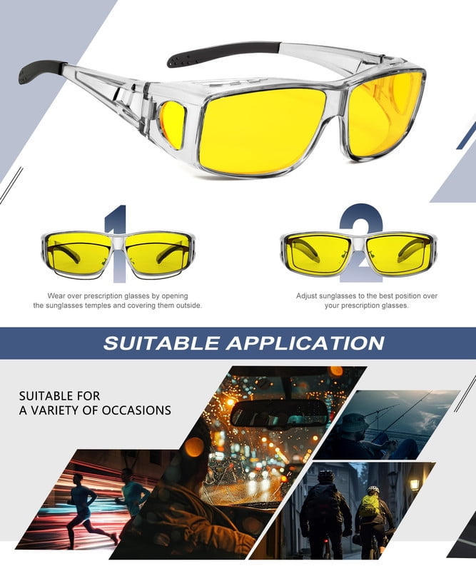 KALIYADI Night-Vision-Glasses Fit-Over-Glasses Wrap-Around Glasses: Night Vision Glasses Anti Glare HD for Driving WMKAS105-12-13-14
