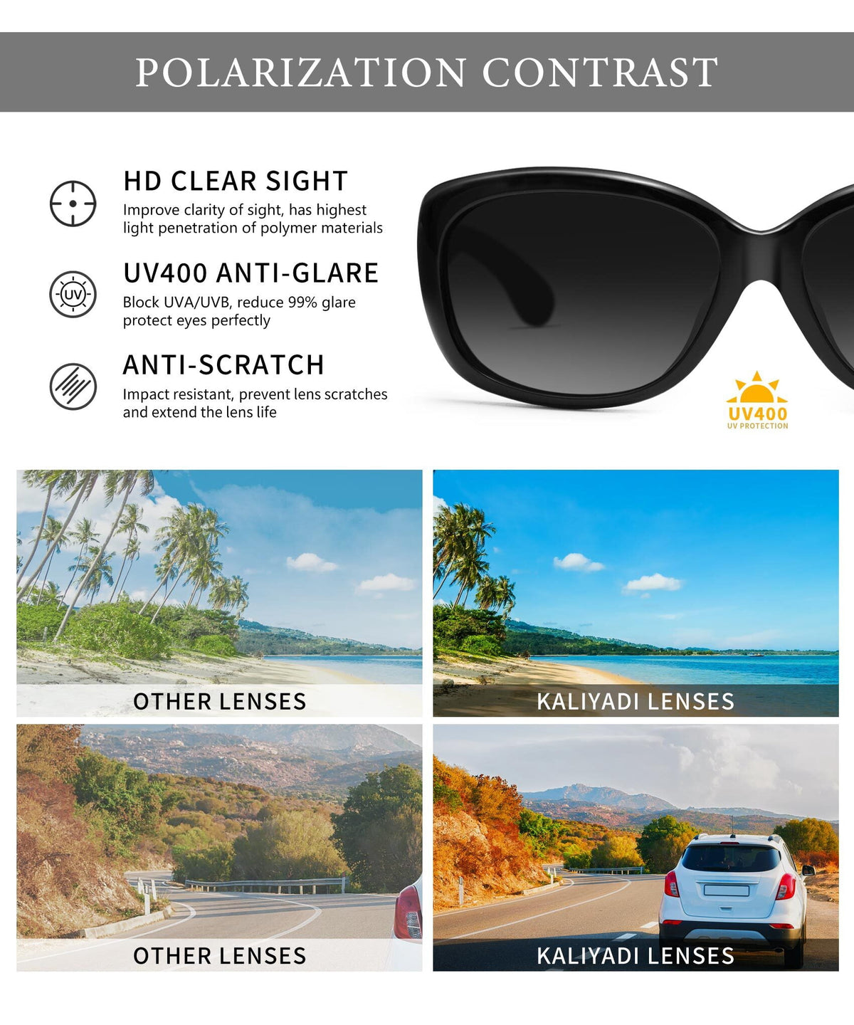 KALIYADI Oversized Polarized Sunglasses for Women Vintage Lady UV Protection Driving Sun Glasses WMKAS20-1