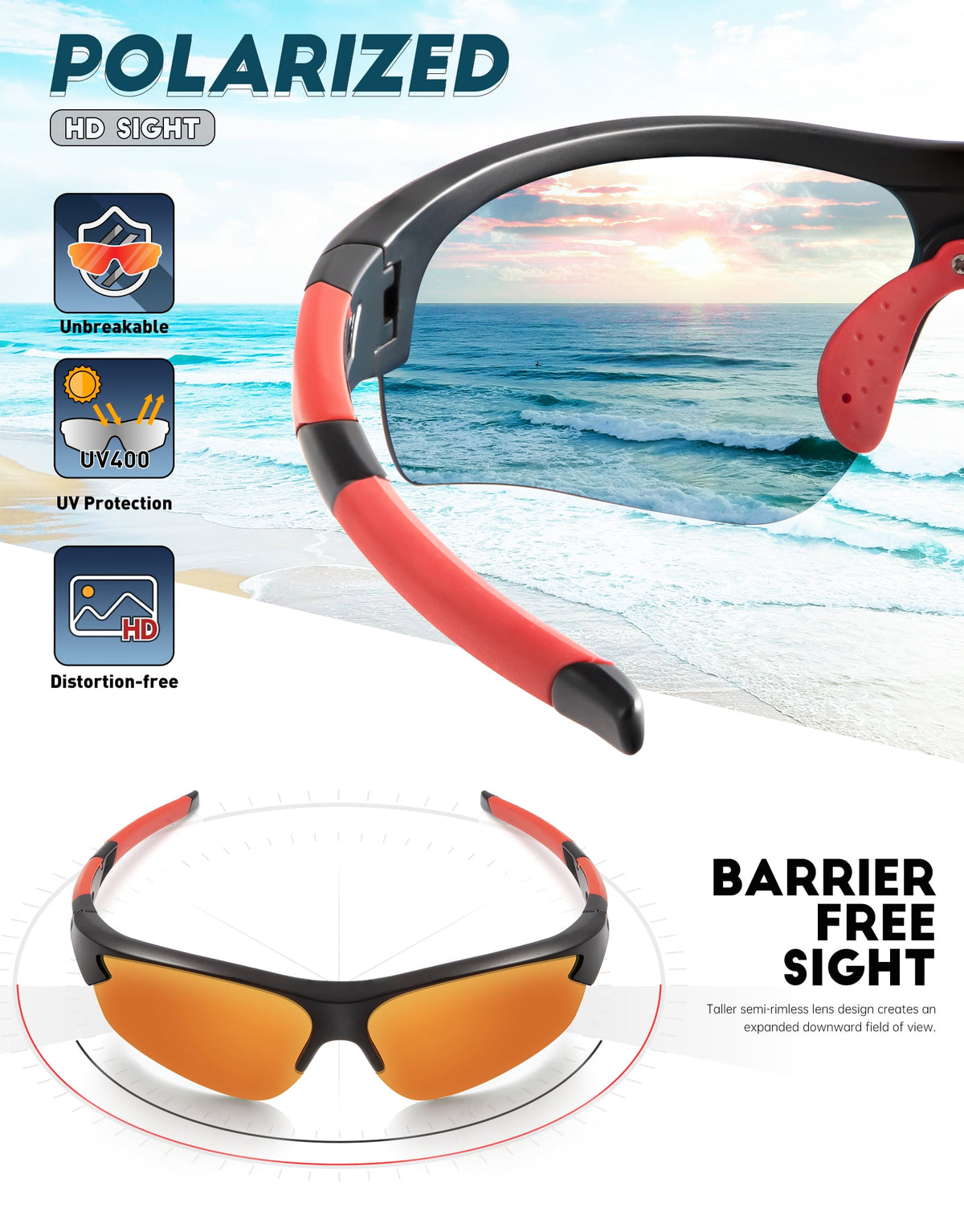 KALIYADI Sports Sunglasses for Men,Polarized Sun Glasses Baseball Softball with UV401 Protection WMS61-1-3-4