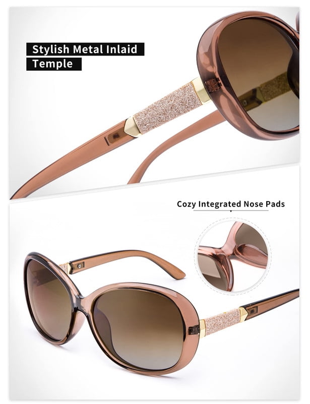 KALIYADI Polarized Oversized Sunglasses for Women Trendy Elegant Vintage Sunglasses with UV Protection and Studded Temples WMKAS3704-2