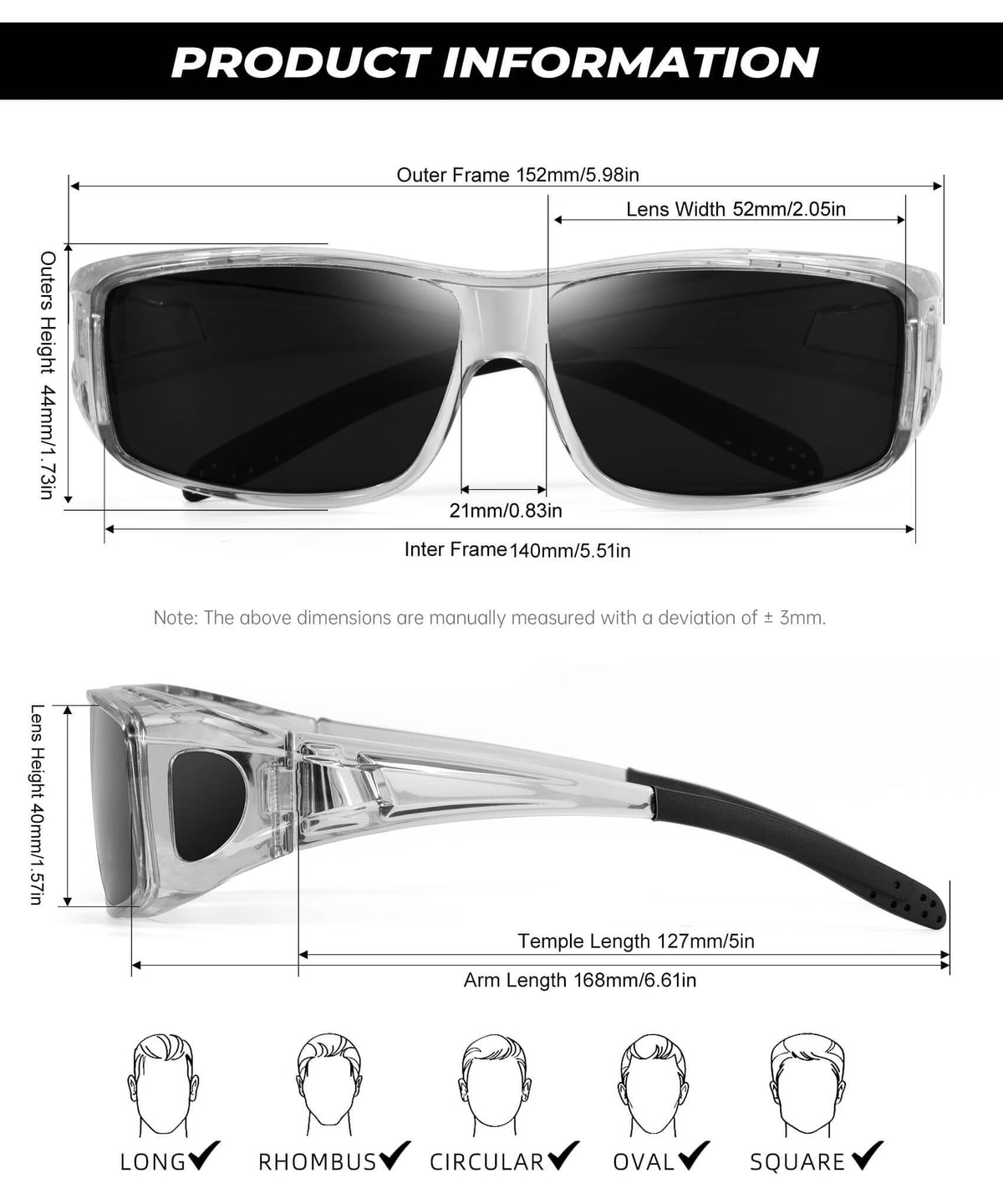 KALIYADI Fit Over Wrap Sunglasses Polarized Sun Glasses:Wrap Around Eyeglasses for Men and Women with UV Protection for Driving WMS105-1-3-13