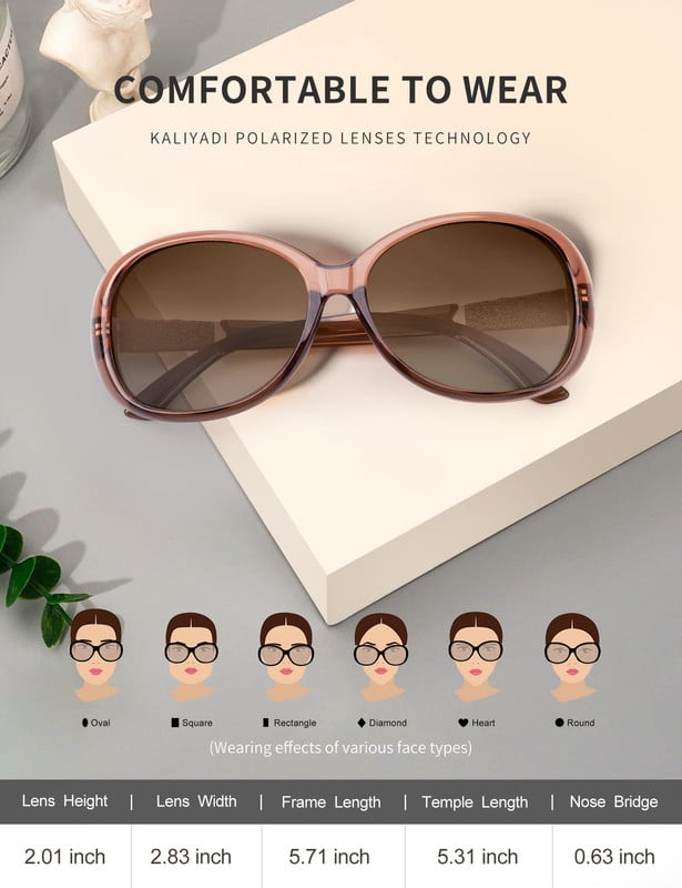 KALIYADI Polarized Oversized Sunglasses for Women Trendy Elegant Vintage Sunglasses with UV Protection and Studded Temples WMKAS3704-2
