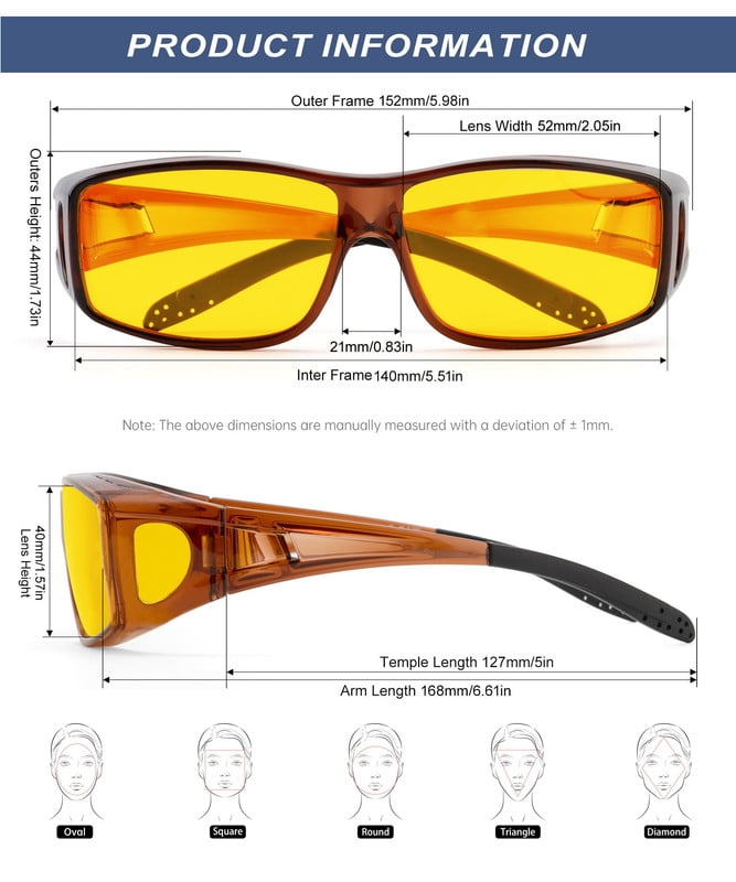 KALIYADI Night Driving Glasses for Men Women, Night Vision Glasses Fit Over Glasses Sunglasses Anti Glare HD WMKAS105-18