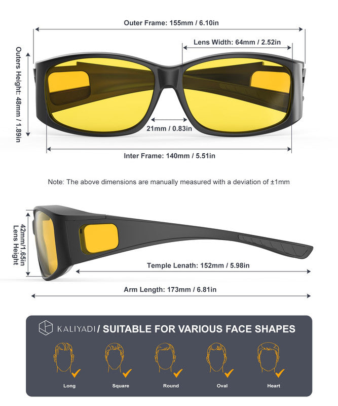 KALIYADI Fit-Over Night-Vision-Glasses for Women: Striped Anti Glare Night Driving Glasses for Men High Definition Lens WMKA238-10