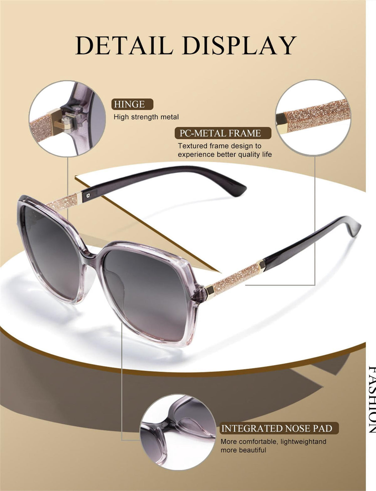 KALIYADI Women's Oversized Sunglasses Retro Polarized Sun Glasses with UV Protection for Women WMKAS37-3
