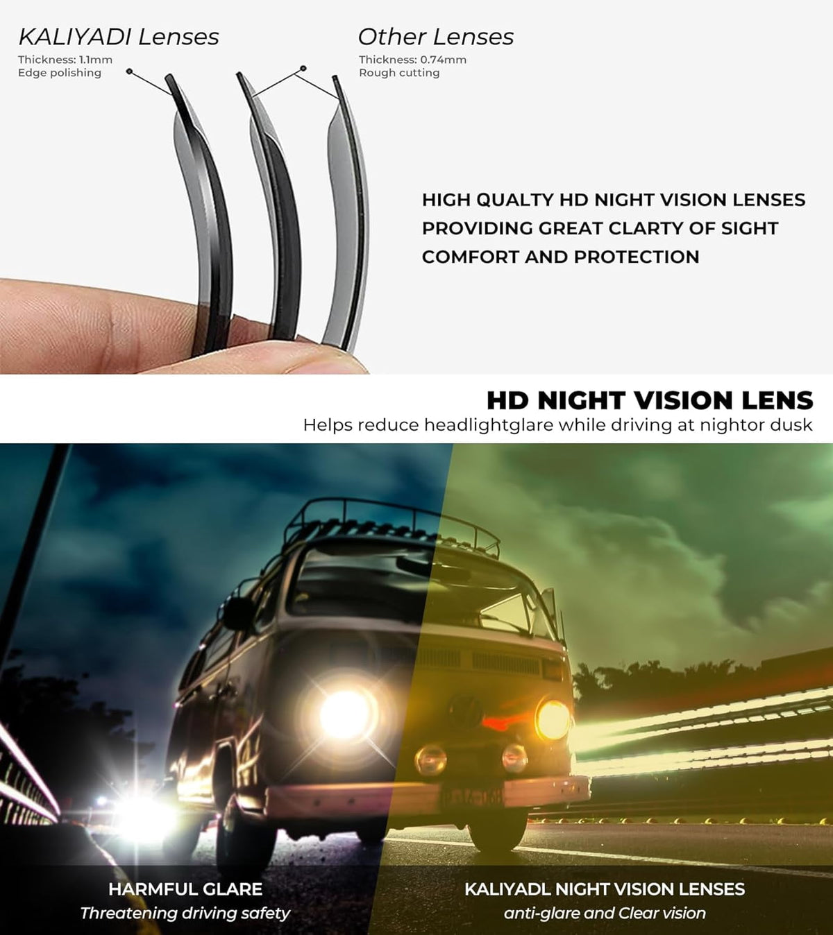 KALIYADI Retro Square Night Vision Glasses for Men Women, Night Driving Glasses UV400 Protection WMKAS45-31-31-31