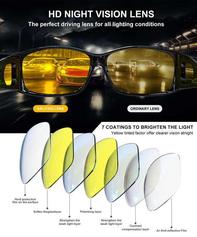 KALIYADI Fit-Over Night-Vision-Glasses for Women: Striped Anti Glare Night Driving Glasses for Men High Definition Lens WMKA238-12