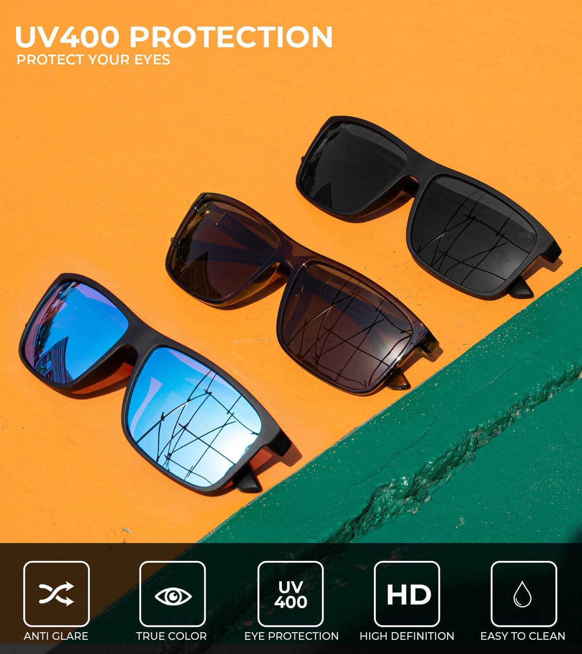KALIYADI Polarized Sunglasses for Men and Women,Classic Square Sun Glasses with UV Protection for Driving Fishing WMKAS11-1-2-4