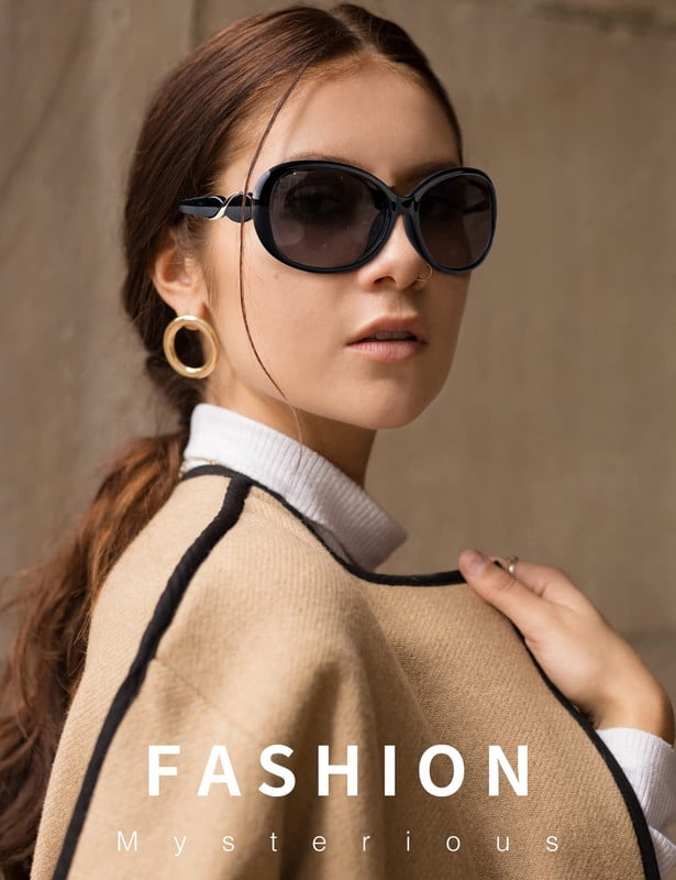 KALIYADI Oversized Sunglasses for Women, Polarized Trendy Vintage Ladies Sun Glasses with UV Protection WMKAS3702-4