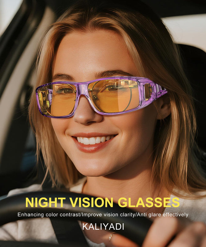 KALIYADI Night Driving Glasses for Men Women,Night Vision Glasses Fit Over Glasses Sunglasses Anti Glare HD WMKAS105-16