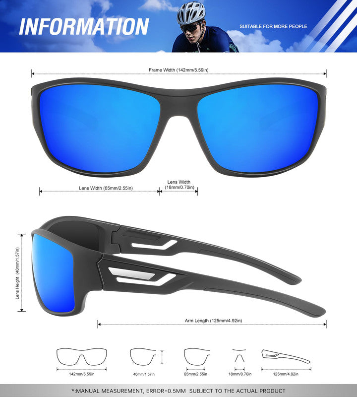 KALIYADI Sunglasses-Men Polarized Sports Sun-glasses: Mens Sunglasses Polarized UV Protection Driving Running Cycling Outdoor WMS67-1-3-4