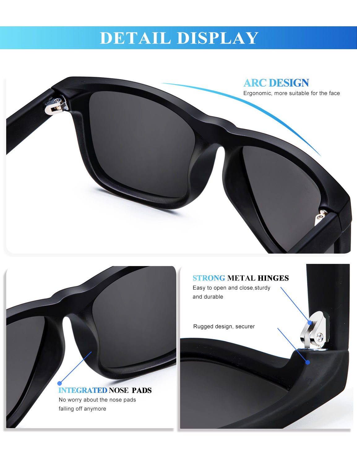 3pack Polarized Sun glasses for Mens Classic Matte Black Frame UV Protection(S65-1-1-1)