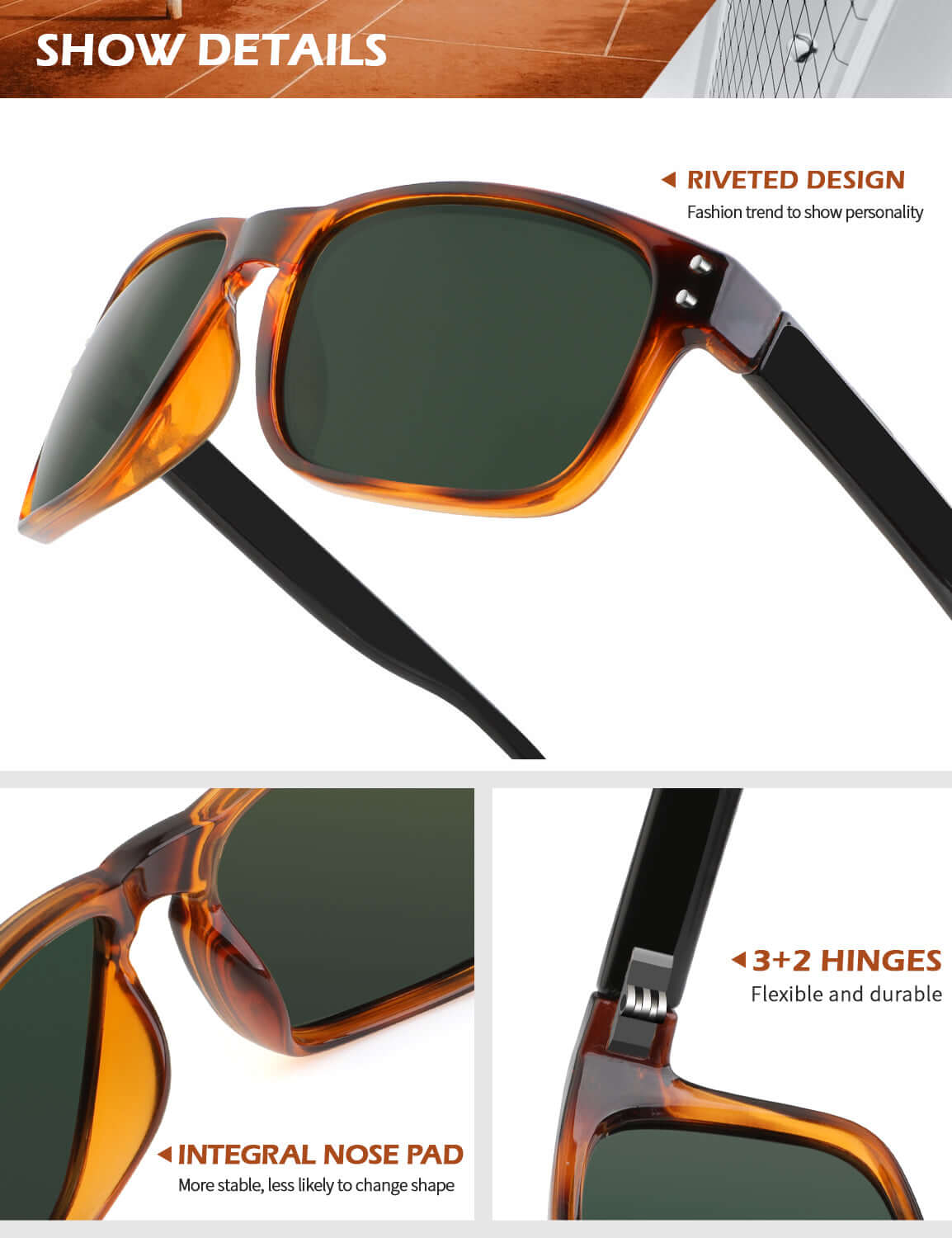 Rivets Square Sunglasses S66-2-3-5