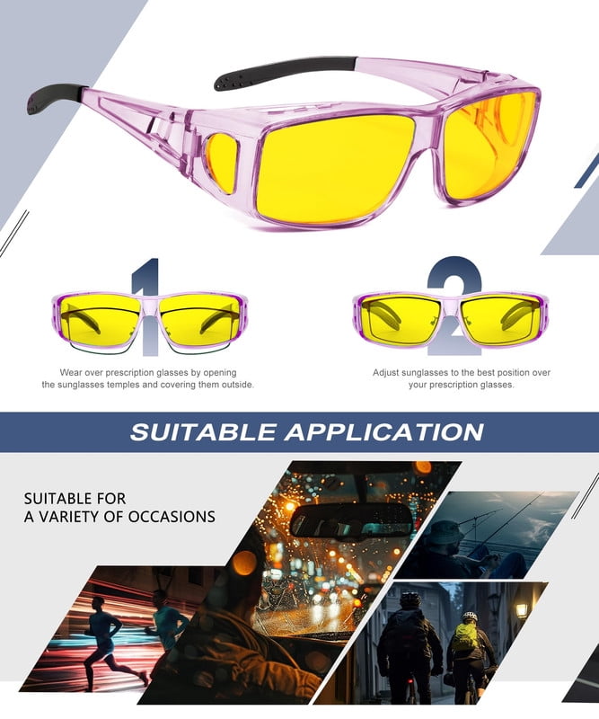 KALIYADI Night Driving Glasses for Men Women,Night Vision Glasses Fit Over Glasses Sunglasses Anti Glare HD WMKAS105-16
