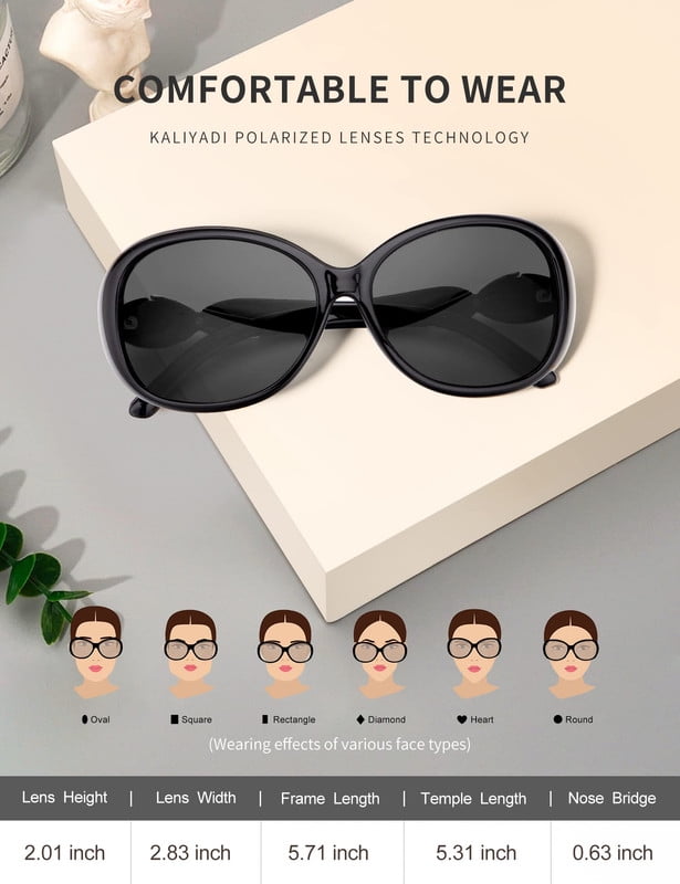 KALIYADI Oversized Sunglasses for Women, Polarized Trendy Vintage Ladies Sun Glasses with UV Protection WMKAS3702-1
