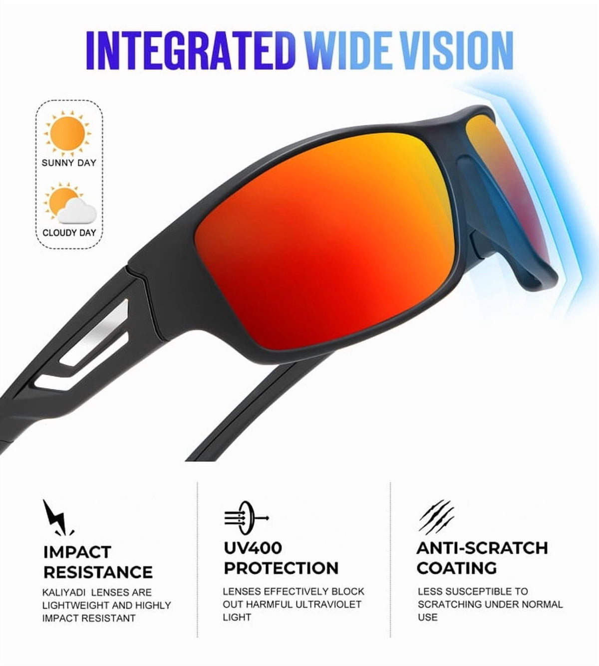 KALIYADI Sunglasses-Men Polarized Sports Sun-glasses: Mens Sunglasses Polarized UV Protection Driving Running Cycling Outdoor WMS67-2-4-5