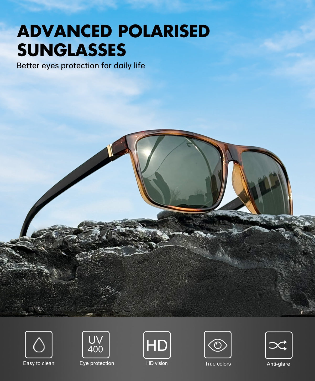 KALIYADI Polarized Sunglasses for Men and Women,Classic Square Sun Glasses with UV Protection for Driving Fishing WMS11-1-6-9