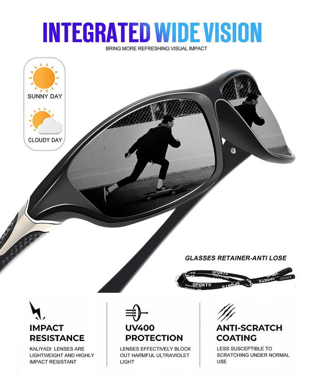 KALIYADI Polarized Sports Sunglasses for Men,Mens Sun Glasses for Driving Fishing Cycling UV400 Protection 3 Pack WMS64-3-4-8