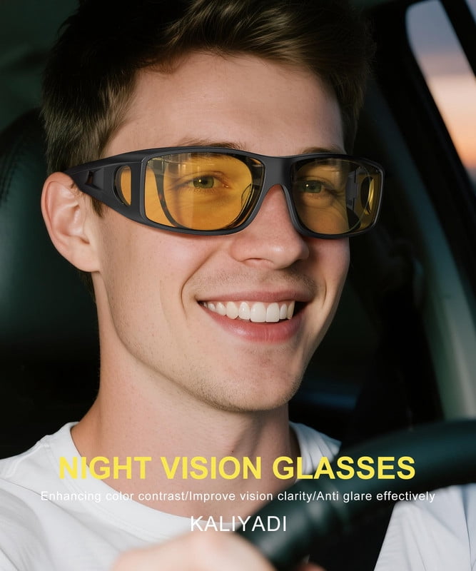 KALIYADI Night Driving Glasses for Men Women, Night Vision Glasses Fit Over Glasses Sunglasses Anti Glare HD WMKAS105-13