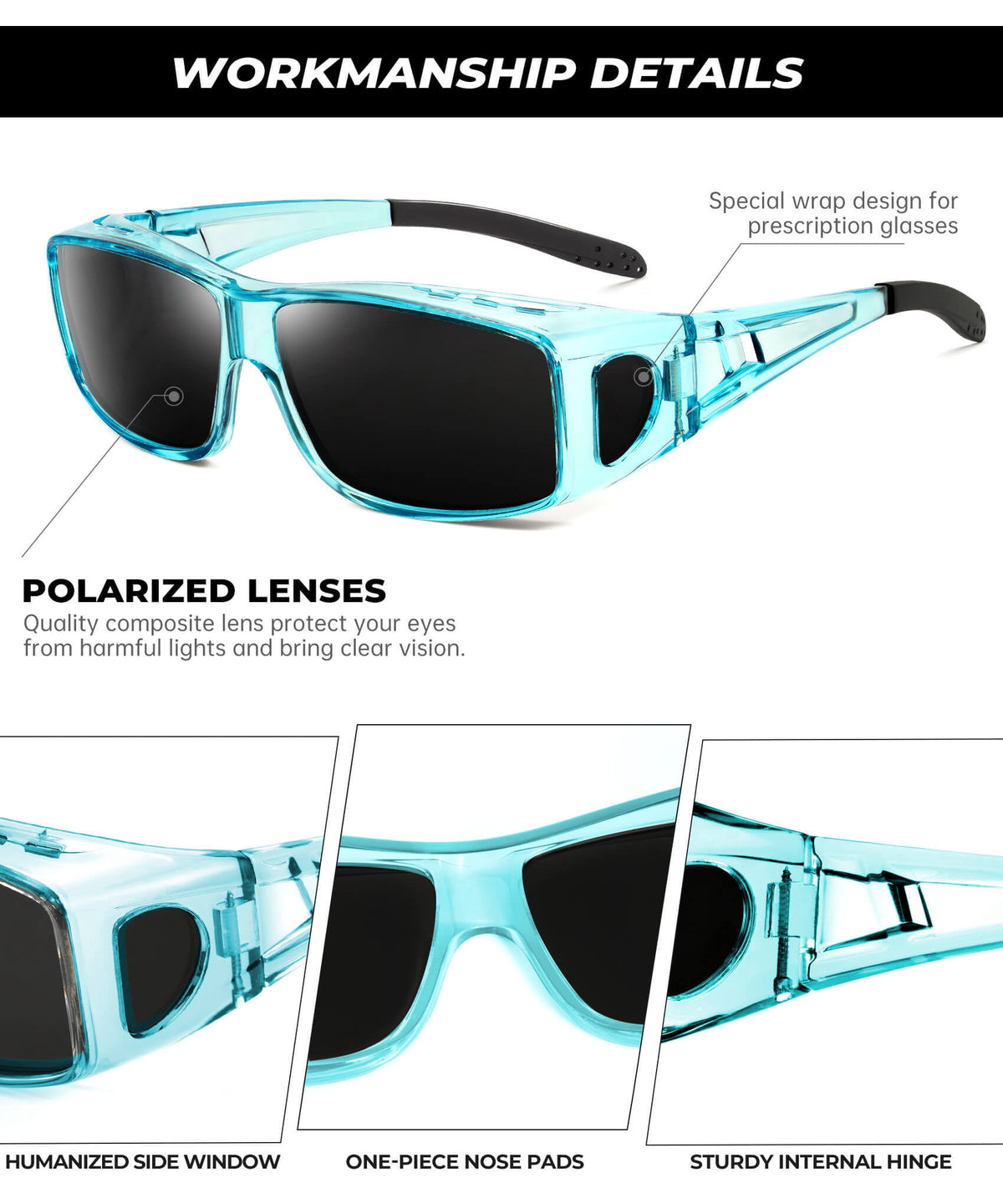 KALIYADI Fit Over Wrap Sunglasses Polarized Sun Glasses:Wrap Around Eyeglasses for Men and Women with UV Protection for Driving WMS105-1-4-6