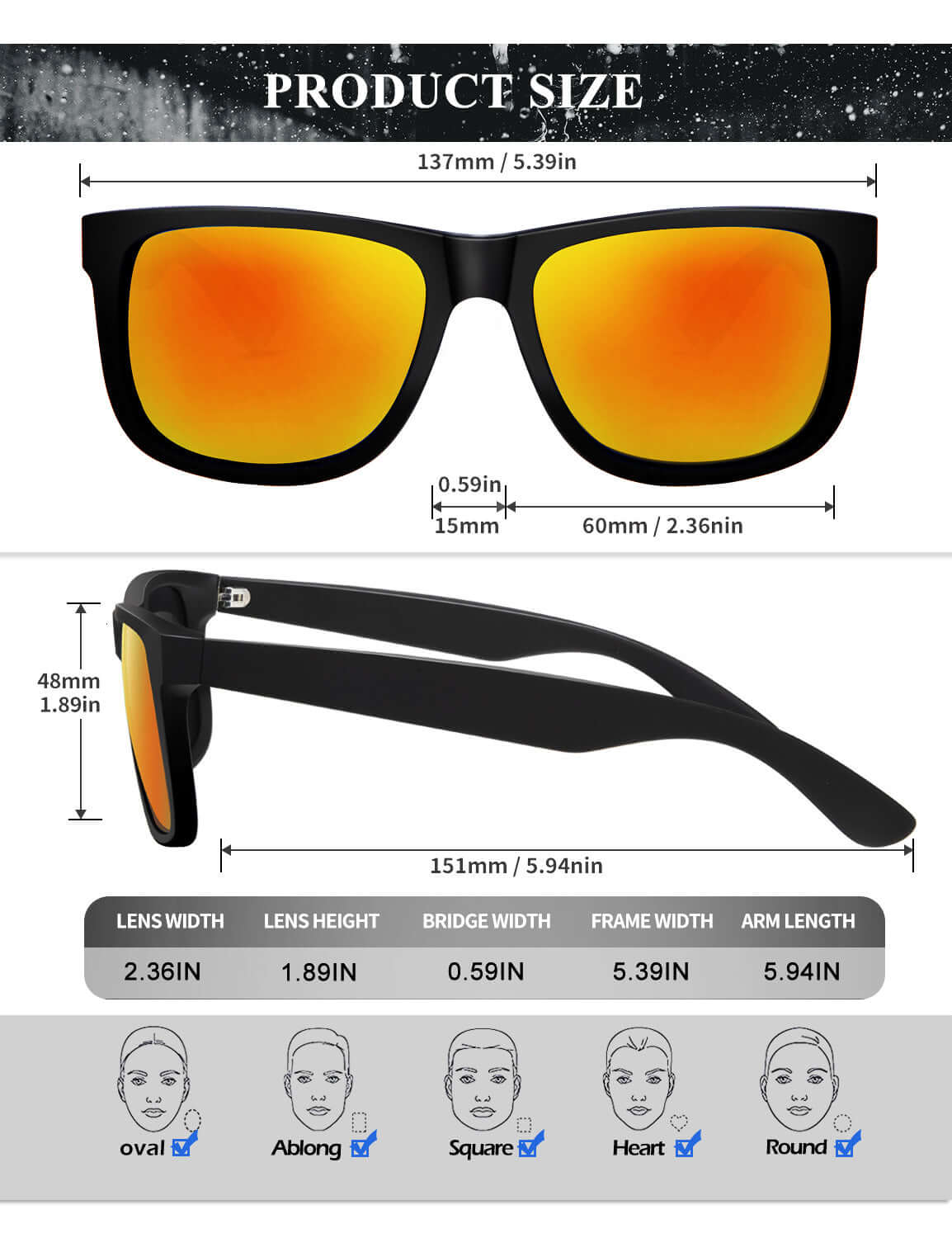 Classic Rectangle Sunglasses S65-1-4-8