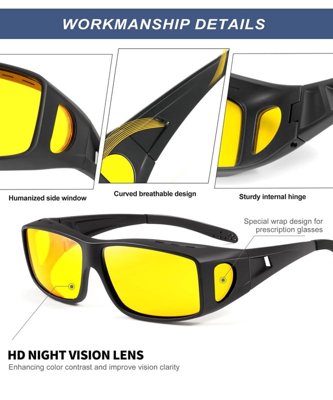 KALIYADI Night-Vision-Glasses Fit-Over-Glasses Wrap-Around Glasses: Night Vision Glasses Anti Glare HD for Driving WMKAS105-14-16-17