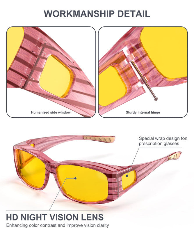 KALIYADI Fit-Over Night-Vision-Glasses for Women: Striped Anti Glare Night Driving Glasses for Men High Definition Lens WMKA238-11