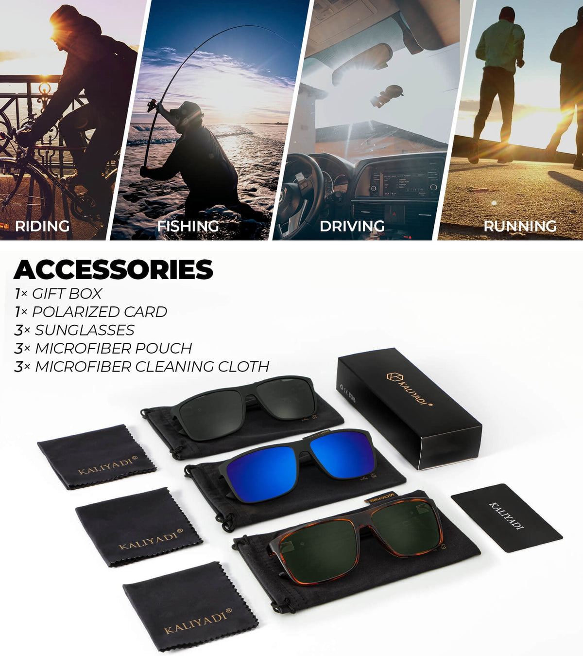 KALIYADI Polarized Sunglasses for Men and Women,Classic Square Sun Glasses with UV Protection for Driving Fishing WMS11-1-6-9