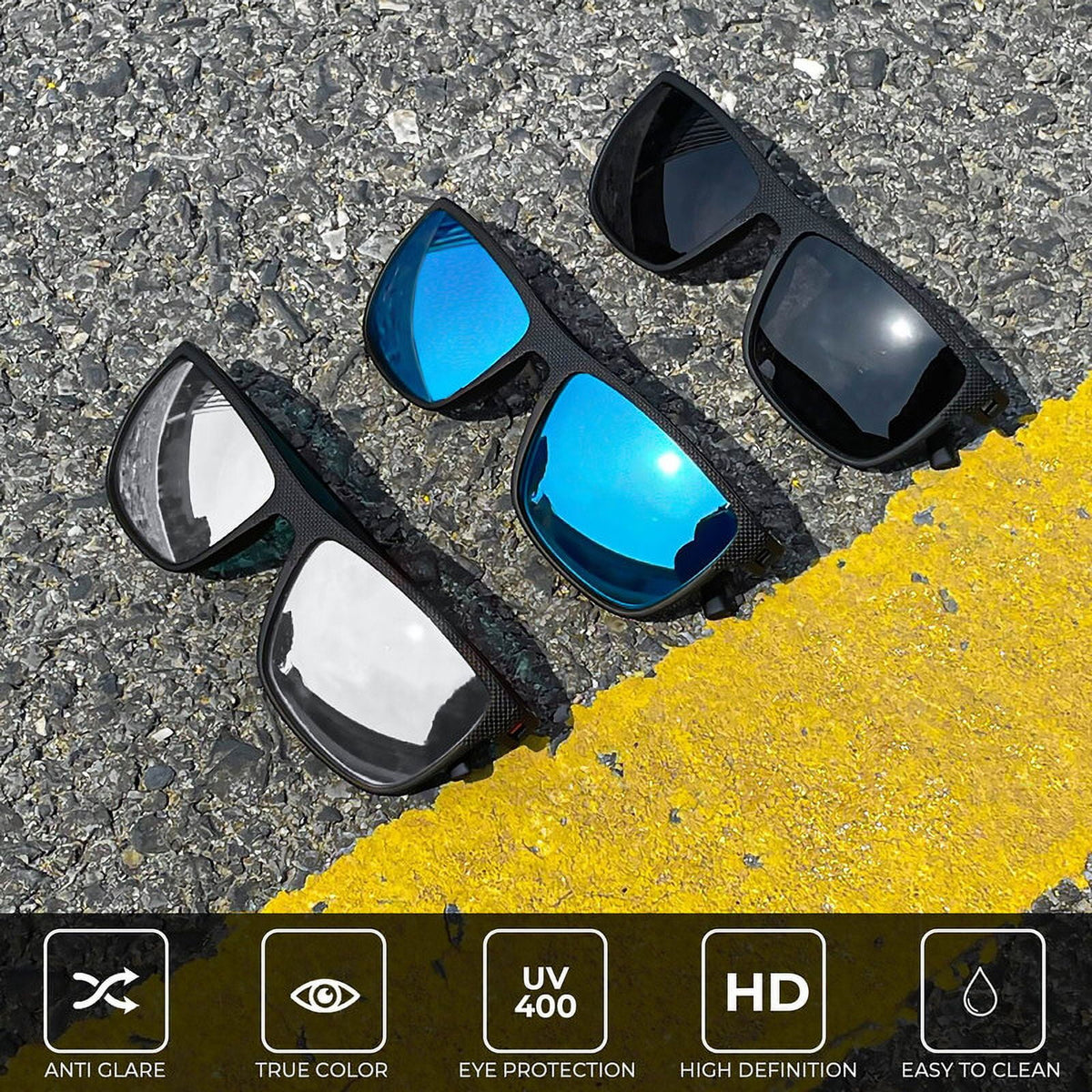 KALIYADI Polarized Sunglasses Men,Lightweight Mens Sunglasses Polarized UV Protection Driving Fishing Golf (Black/Ice Blue/Silvery) WMKAS45-1-3-9